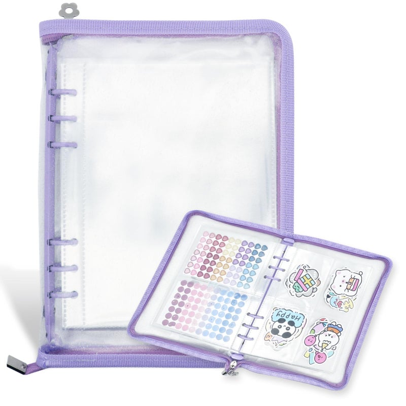 NOCAFI Sticker Organizer Binder Sticker Storage Display Book Reusable Sticker Book Collecting Album Sticker Keeper Holder Organizer with 220 Pockets and Zipper Closure  Sticker Not Included (Purple) - Image 1
